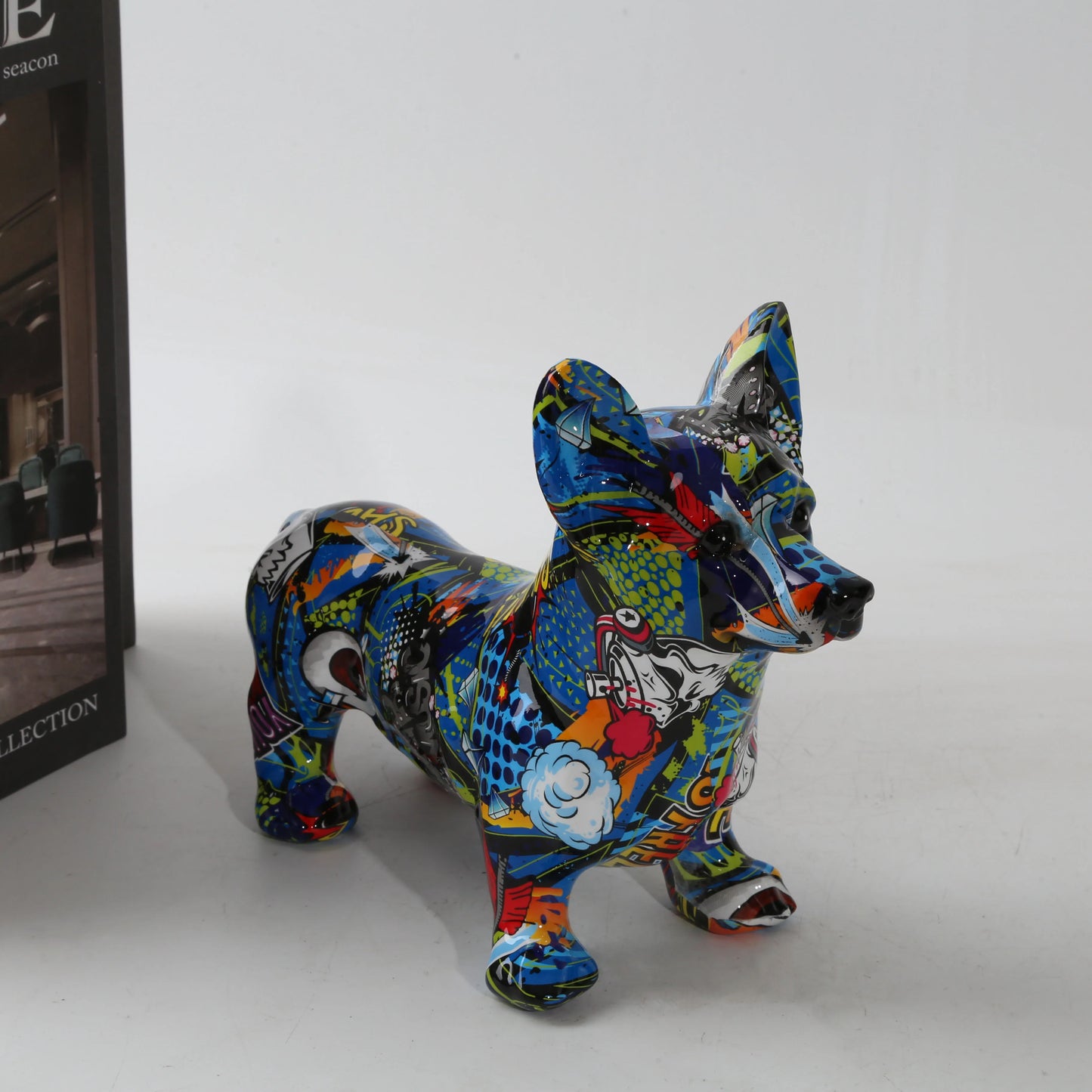 Nordic Art, Painted Graffiti Corgi Dog Statue
