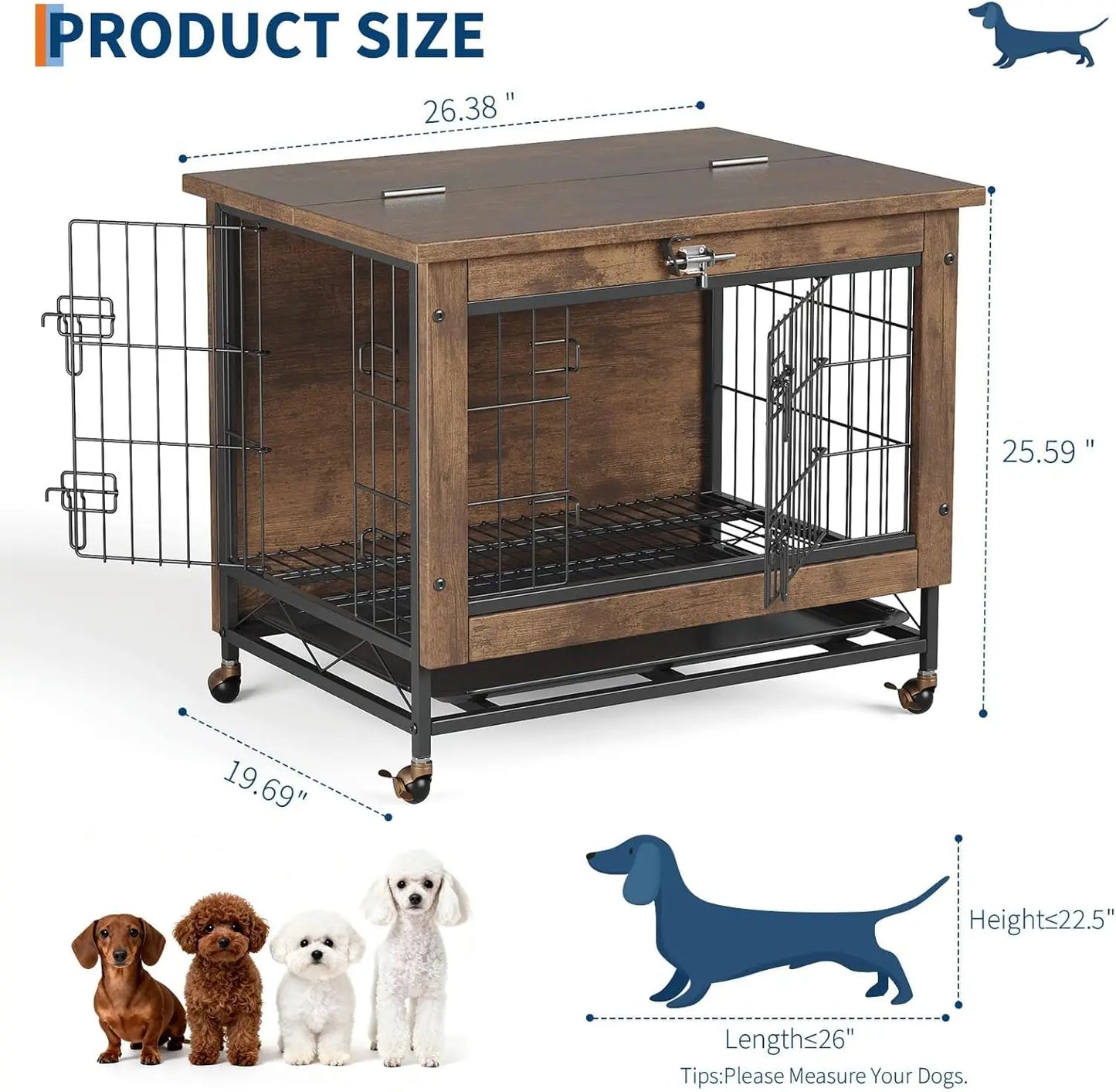 Rustic Crate Furniture with Wheels Anti-Chew Pet Kennel