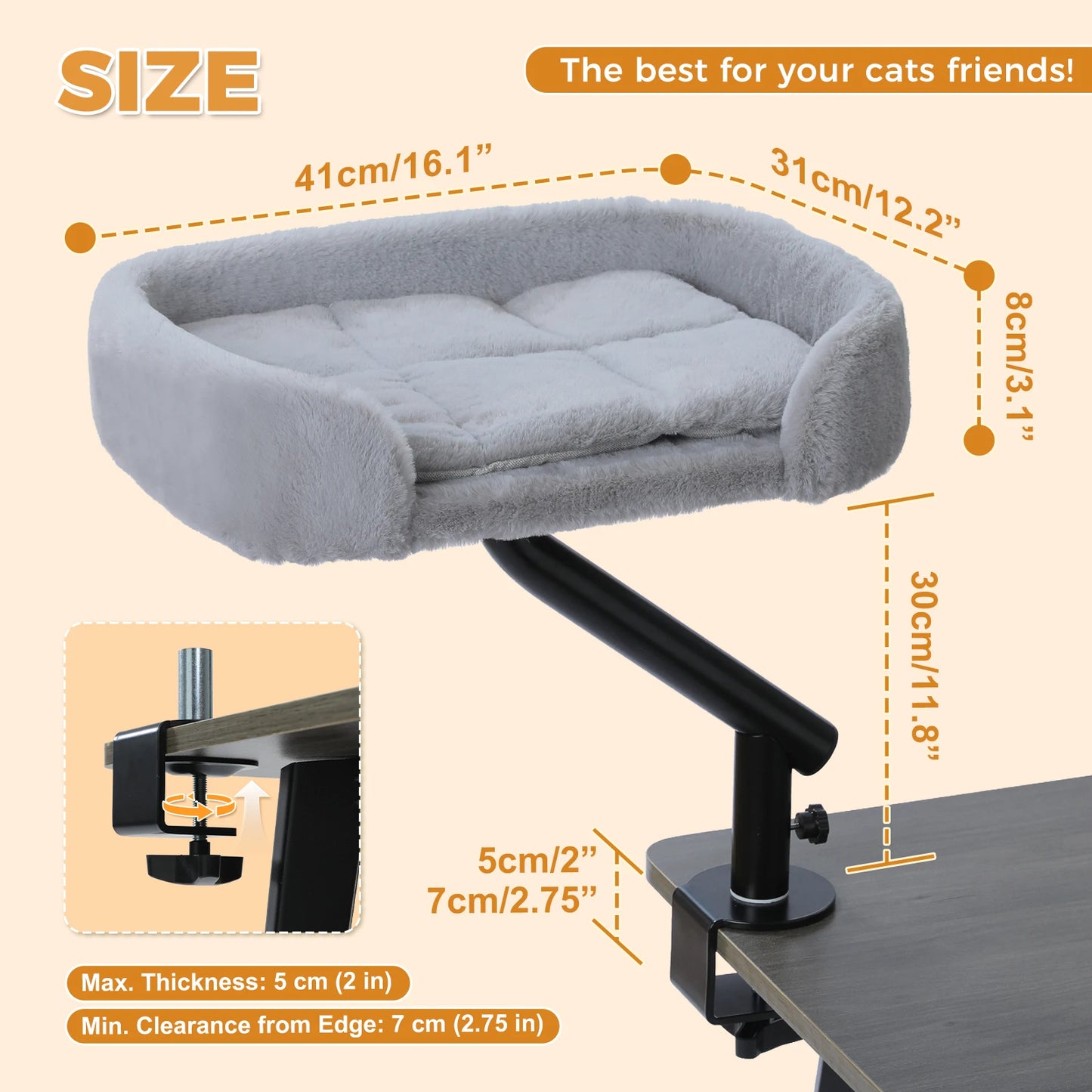 Cat Desk Bed, 360° Rotatable Bed Stand