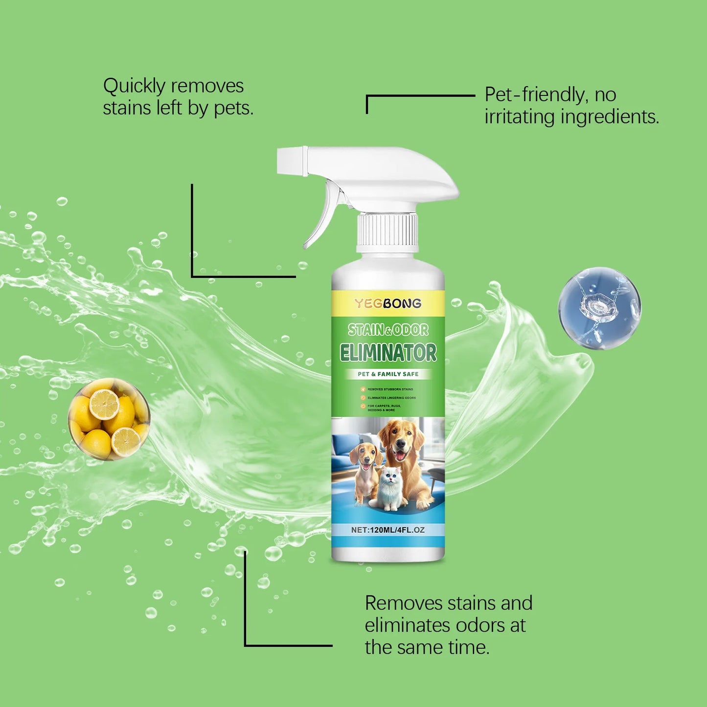 Pet Stain Cleaner Spray Quick Degreasing Eliminating Bad Odor