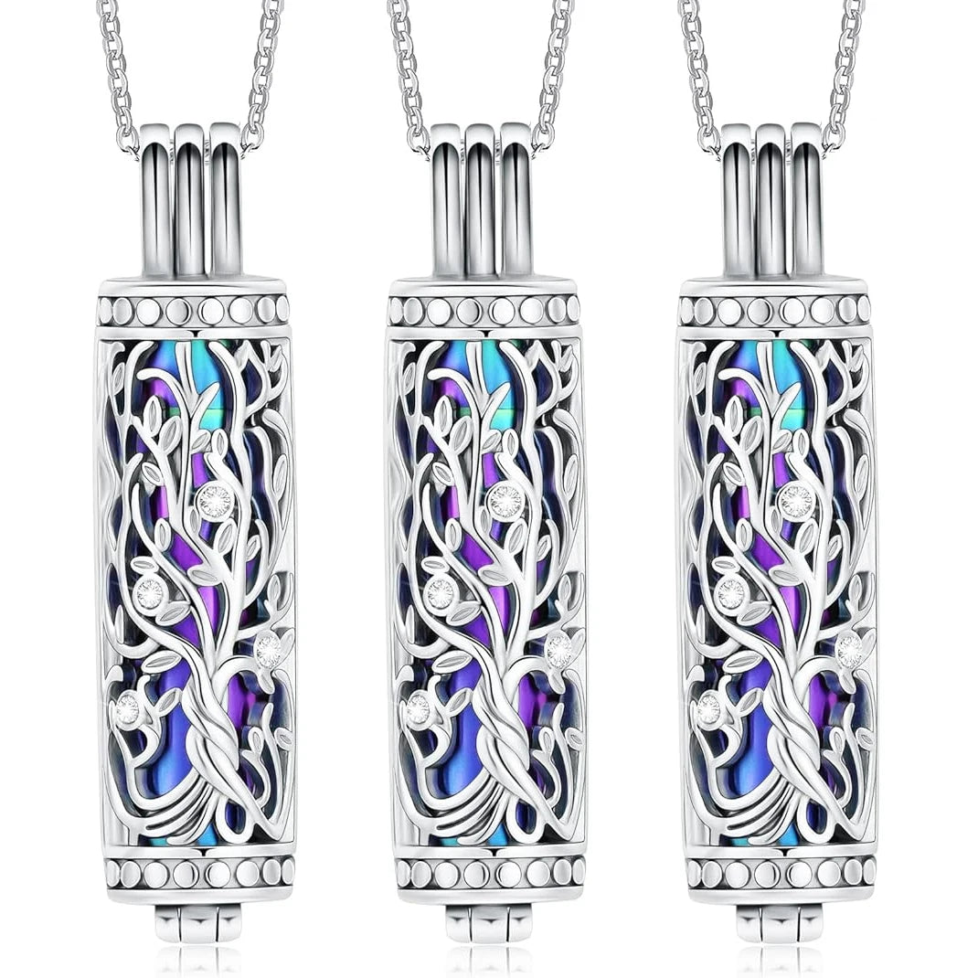 3PCS Cylinder Cremation Jewelry Tree of Life Urn Ashes Necklace for Women Men Cremation Ash Pendant Loved One Memorial Jewelry