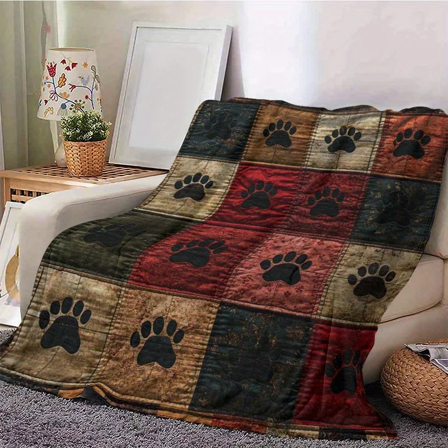 Vintage Dog Paw Patchwork Blanket