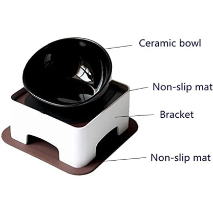 Ceramic Bulldog Dog Feeding - Tilted Pet Feeder