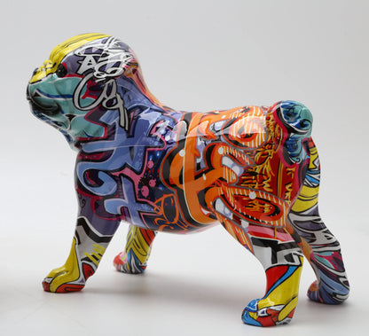 Graffiti Painted Pug Living Dog Statue