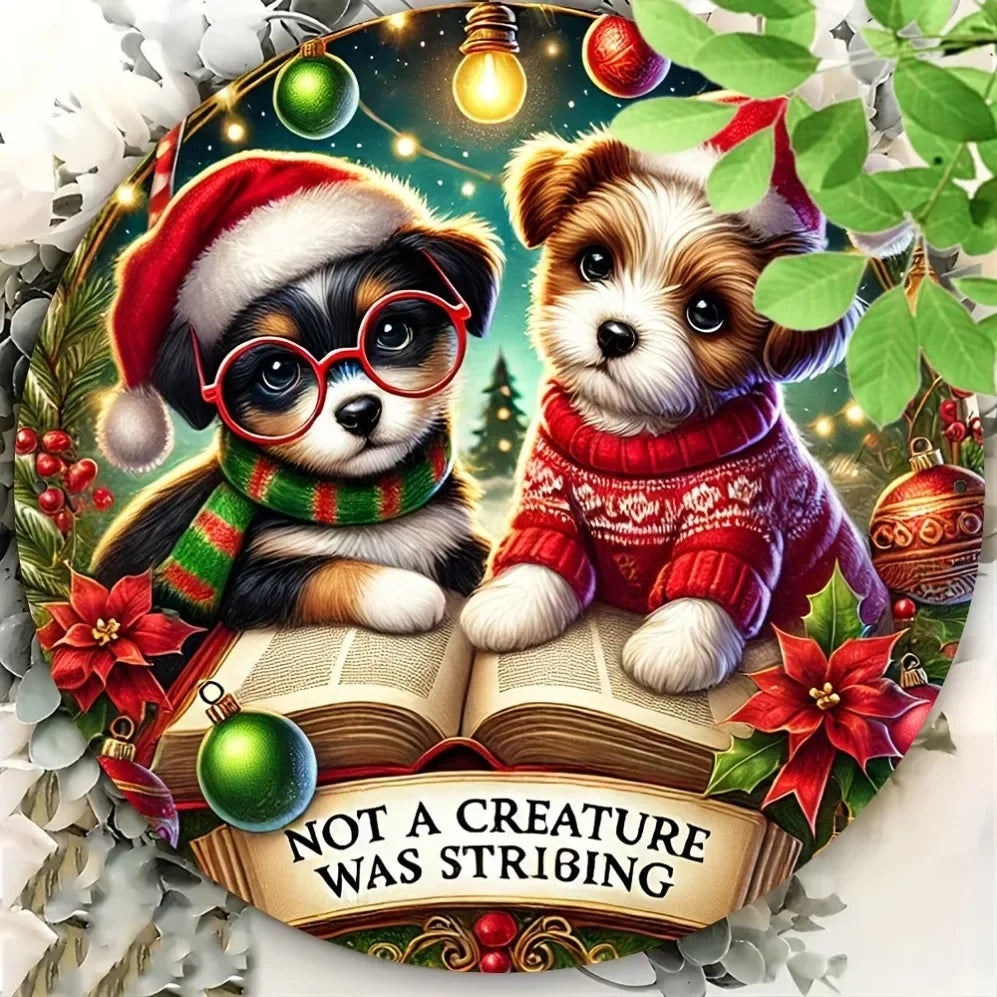 Christmas Eve Metal Sign: Puppy Reading