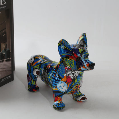 Nordic  Art, Painted Graffiti Corgi Dog Statue