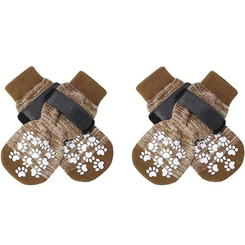 4Pcs/set Anti Slip Dog Socks with Straps