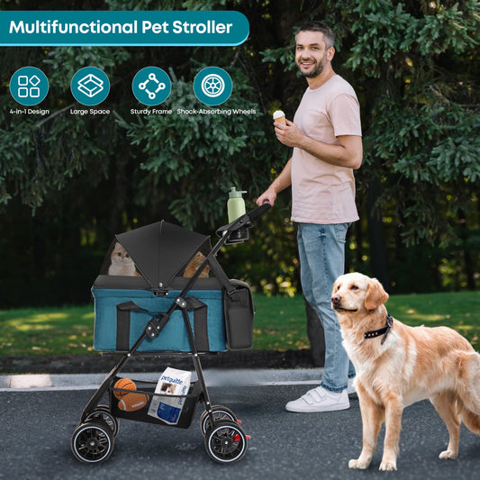 3 in 1 Pet Stroller For Pets, Detachable Carryier