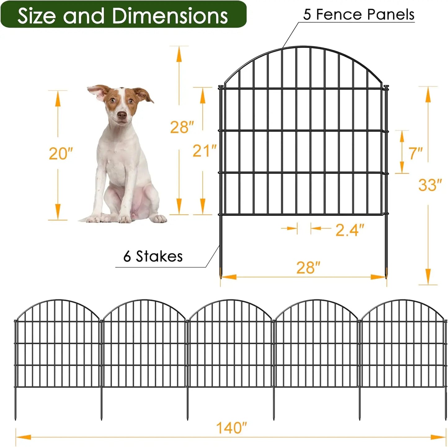 28in High Metal Garden Fence Dog Fence