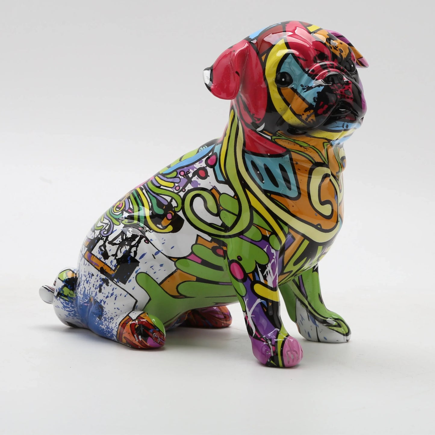 Graffiti Painted Pug Living Dog Statue