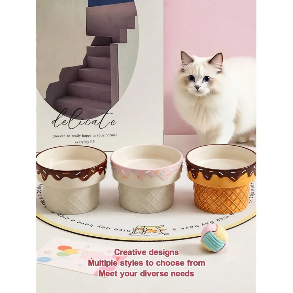 Elevated Dog Bowl For Neck Pain, Ice Cream Design