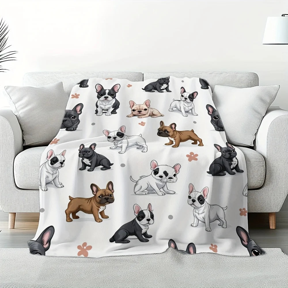 Cartoon French Bulldog Throw Blanket