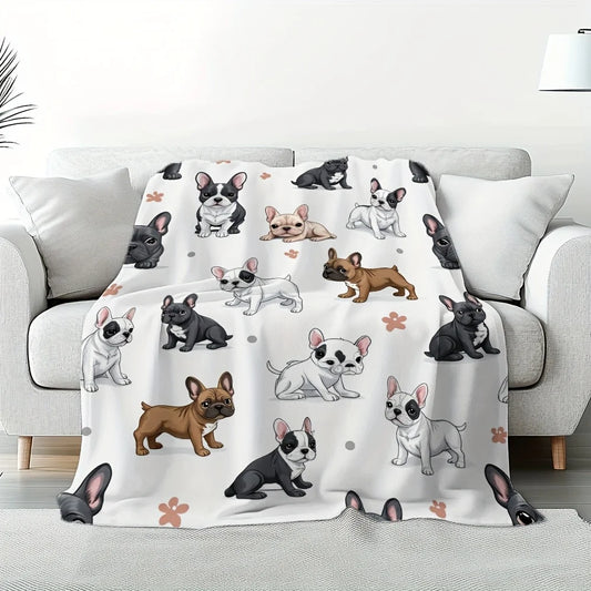 Cartoon French Bulldog Throw Blanket