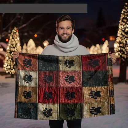 Vintage Dog Paw Patchwork Blanket