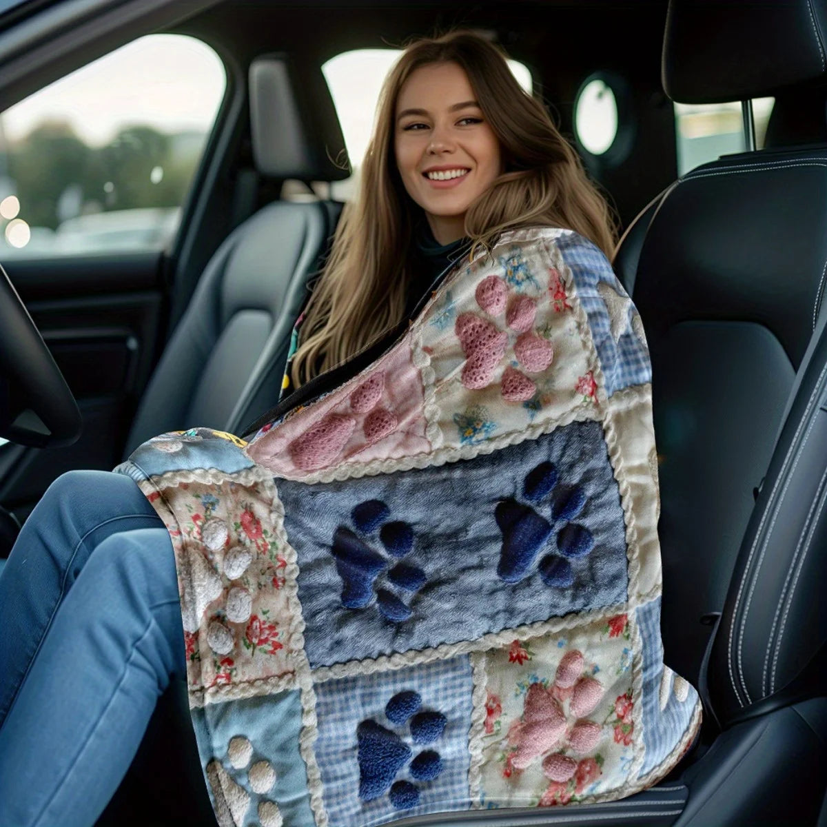 Multi-Color Paw Print Blanket