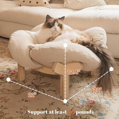 Raised Wooden Cat Bed with a Soft Cushion