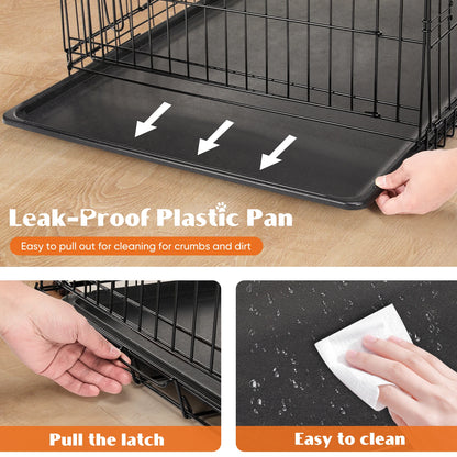 JHK 48 Inch Double Door Folding Metal Wire Dog Cage with Plastic Leak-Proof Pan Tray Extra Large Pet Kennel for Outdoor Travel
