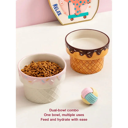 Elevated Dog Bowl For Neck Pain, Ice Cream Design