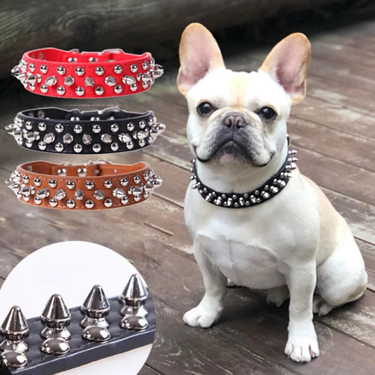 Adjustable Spiked Leather Pet Dog collar Neck Strap