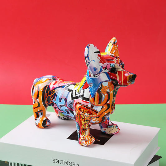 Nordic  Art, Painted Graffiti Corgi Dog Statue