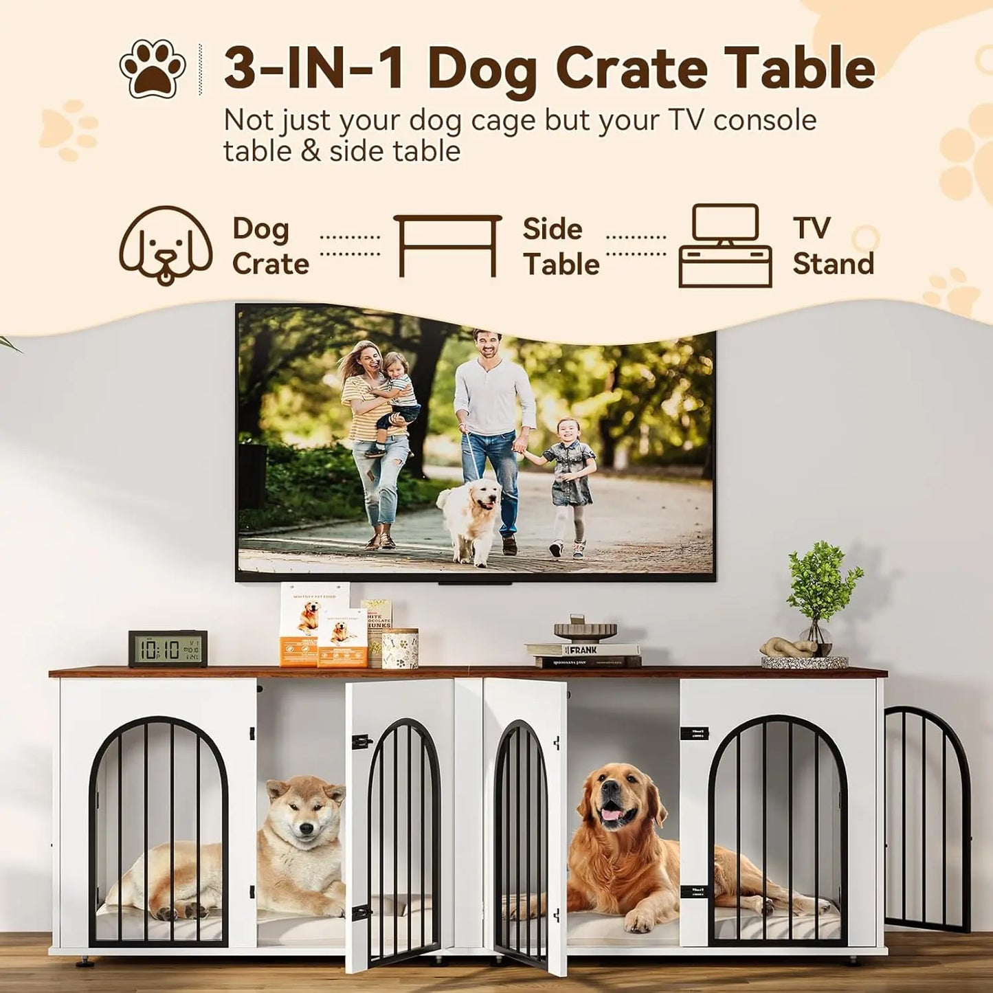 Dog Crate Furniture for 2 Dogs, 71" Dog Kennel