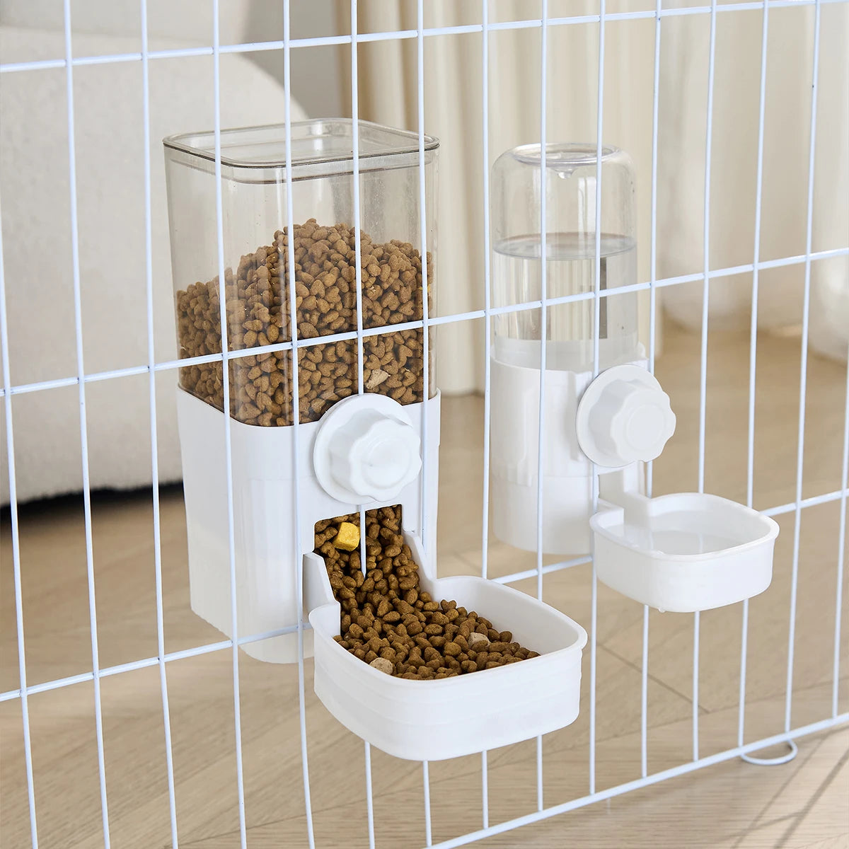 Automatic Pet Feeder Waterer Dog Cat Hanging Cage Bowl
