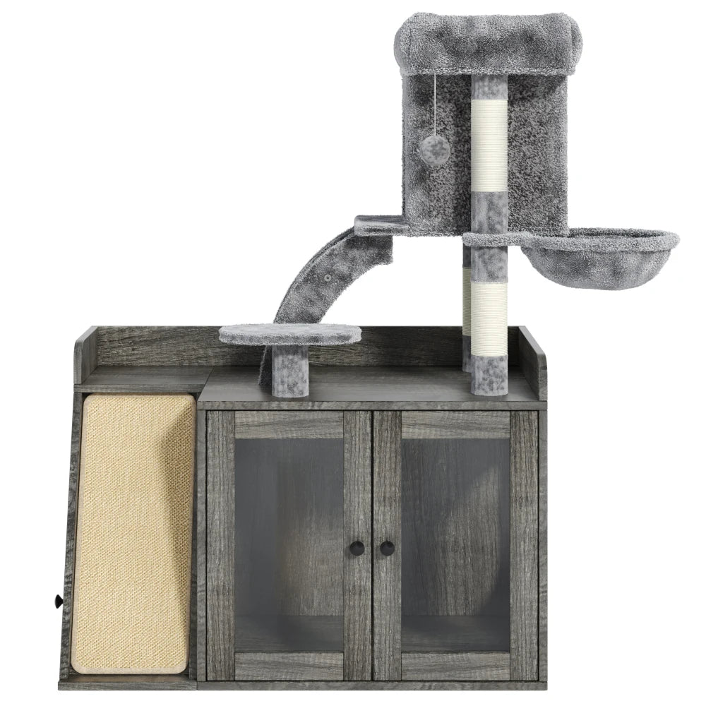 Litter Box Enclosure with Cat Tree, Hidden Litter Box