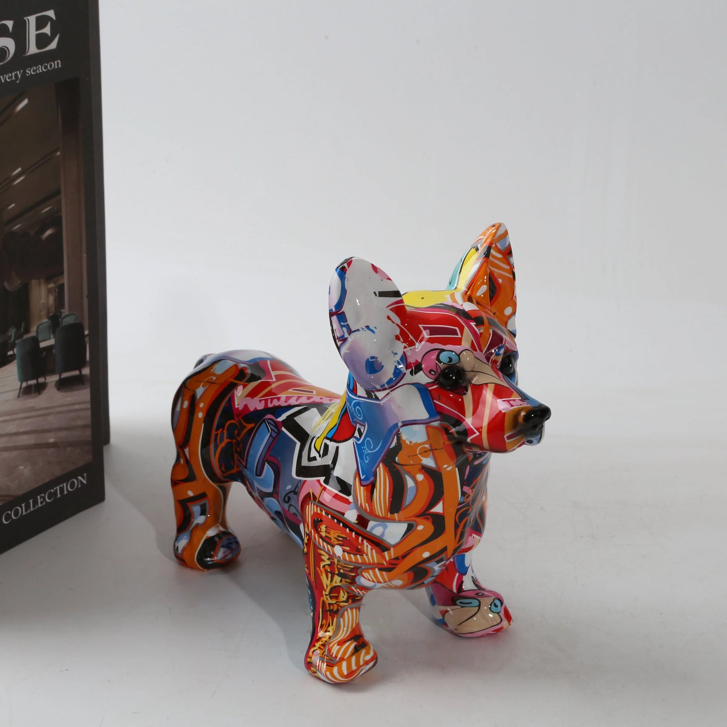 Nordic  Art, Painted Graffiti Corgi Dog Statue