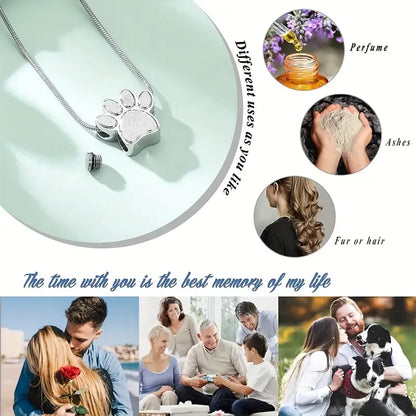 Stainless Steel Openable Paw Print Pet Ashes Urn Necklace