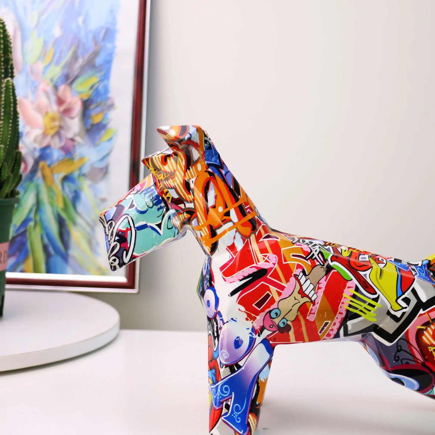 Nordic Painting Art Graffiti Schnauzer Statue
