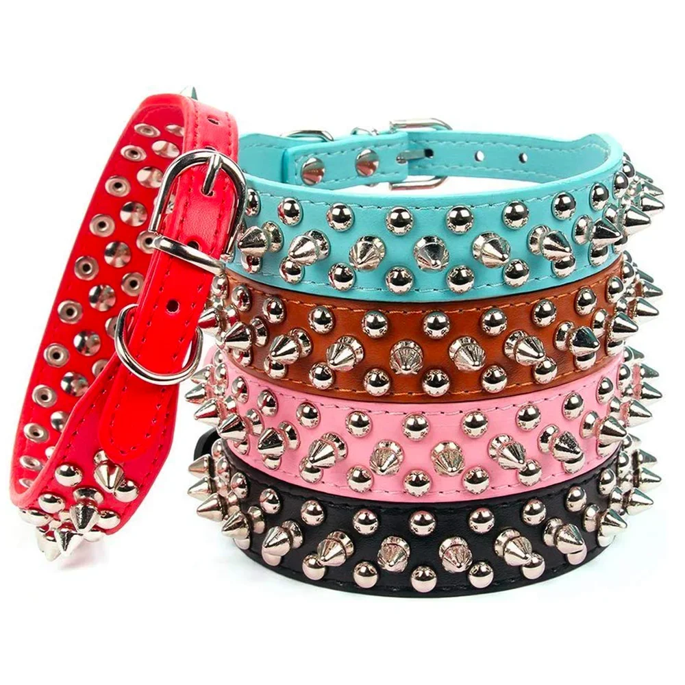 Adjustable Spiked Leather Pet Dog collar Neck Strap