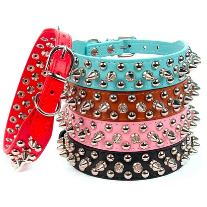 Adjustable Spiked Leather Pet Dog collar Neck Strap