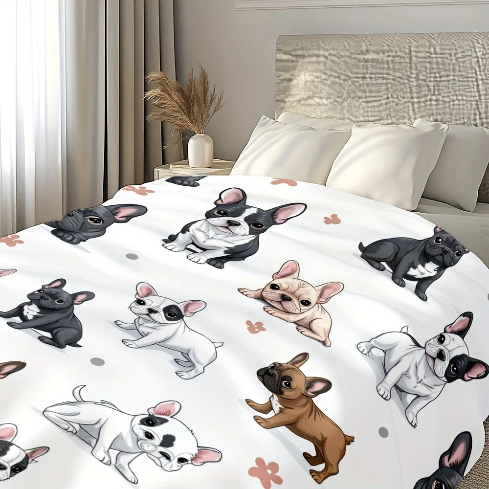 Cartoon French Bulldog Throw Blanket