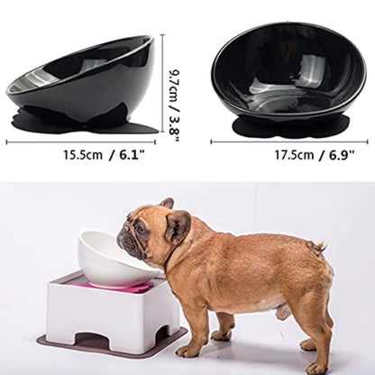 Ceramic Bulldog Dog Feeding - Tilted Pet Feeder