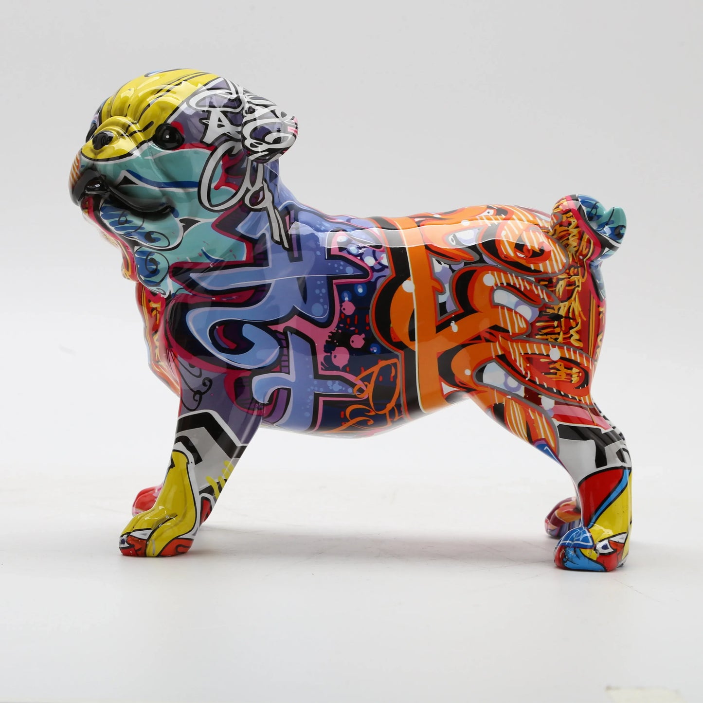Graffiti Painted Pug Living Dog Statue