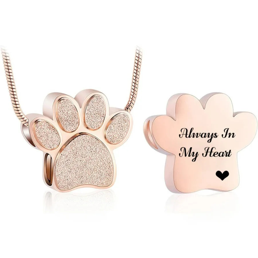 Stainless Steel Openable Paw Print Pet Ashes Urn Necklace