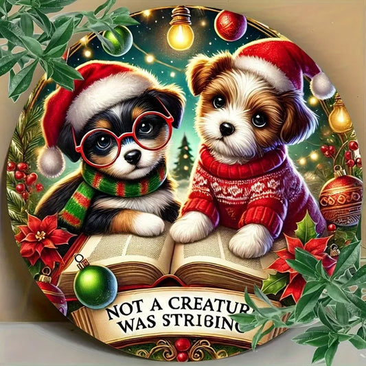Christmas Eve Metal Sign: Puppy Reading