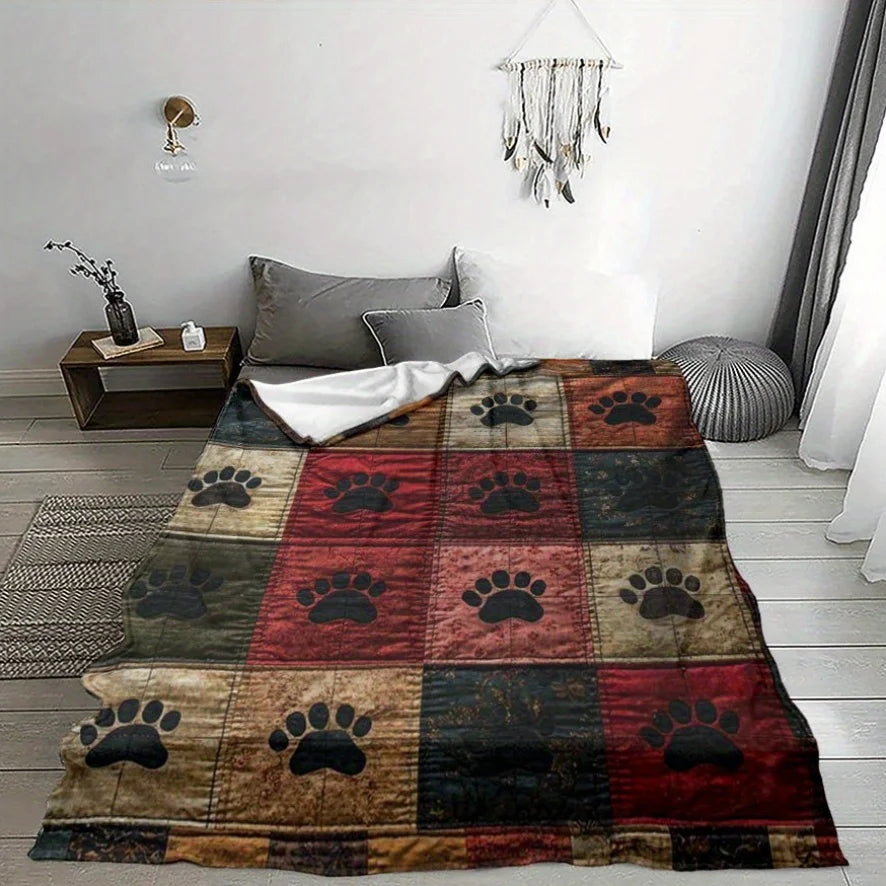 Vintage Dog Paw Patchwork Blanket
