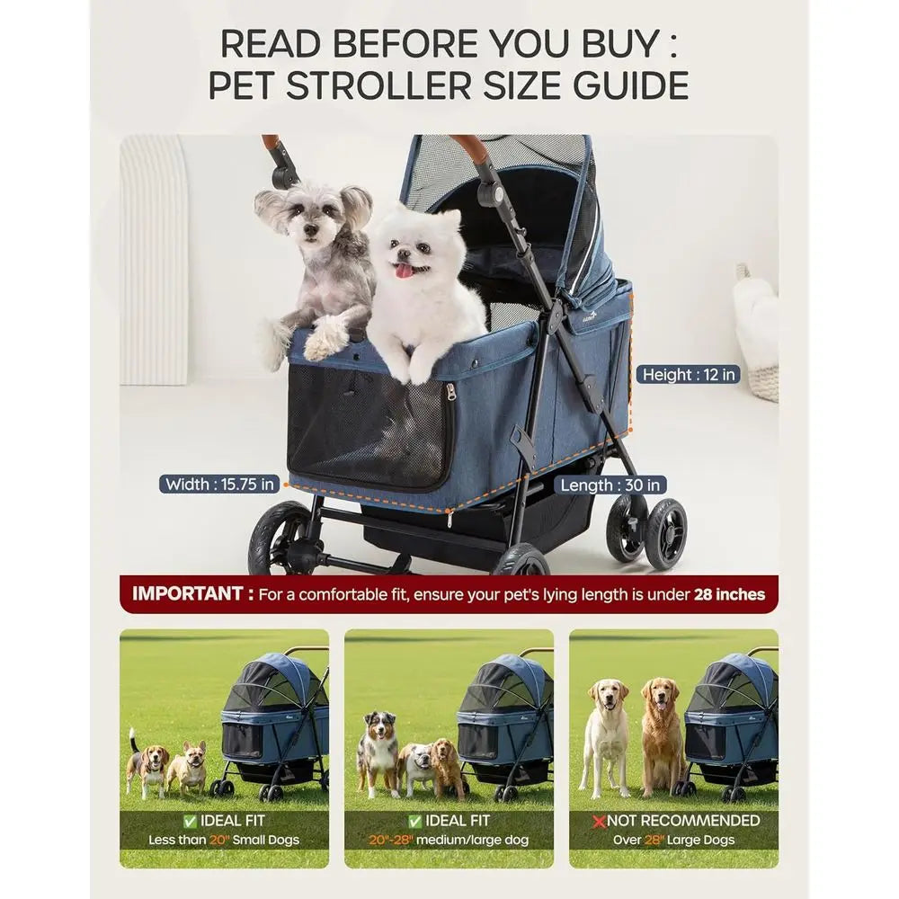 Pet Stroller for Dogs, Suitable for 2 Small Dogs