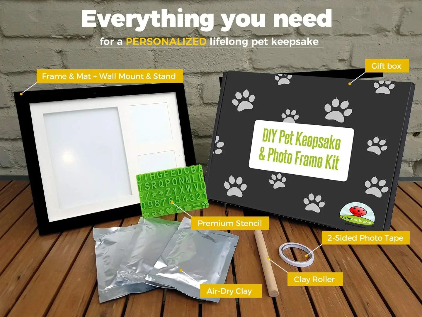 Pet Pawprint Keepsake Kit with Wood Frame, Heartfelt Gift