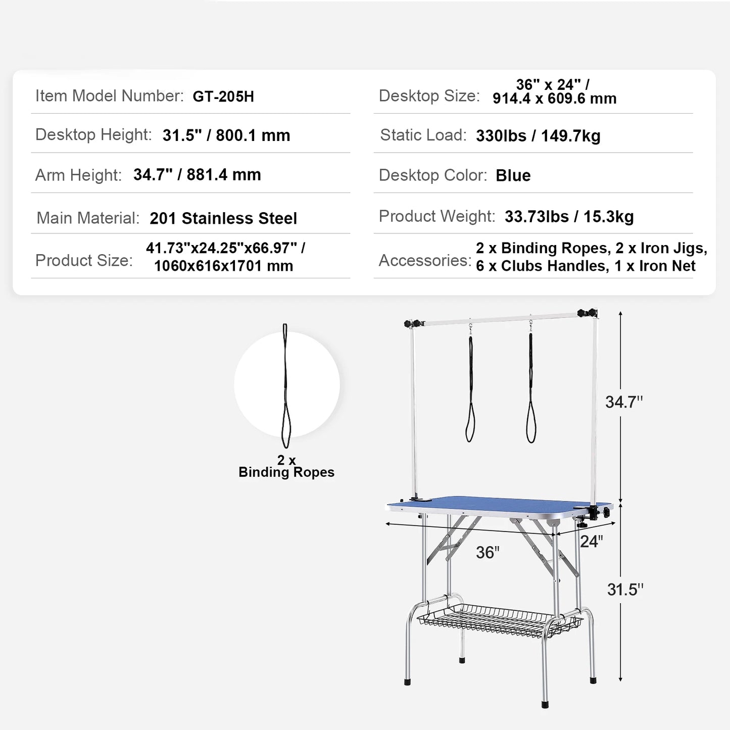 Pet Grooming Table Two Arms w/ Clamp
