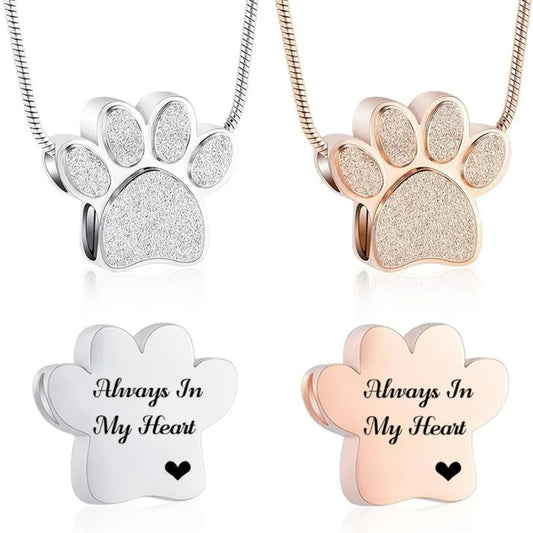 Stainless Steel Openable Paw Print Pet Ashes Urn Necklace