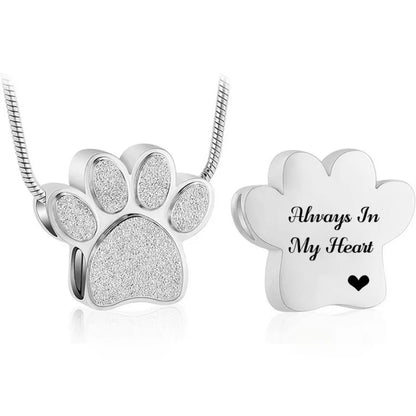 Stainless Steel Openable Paw Print Pet Ashes Urn Necklace