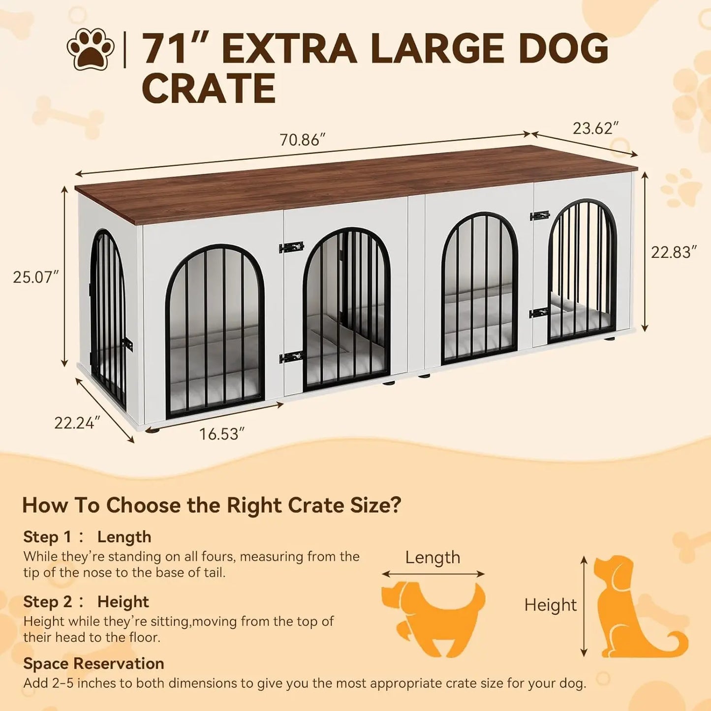 Dog Crate Furniture for 2 Dogs, 71" Dog Kennel
