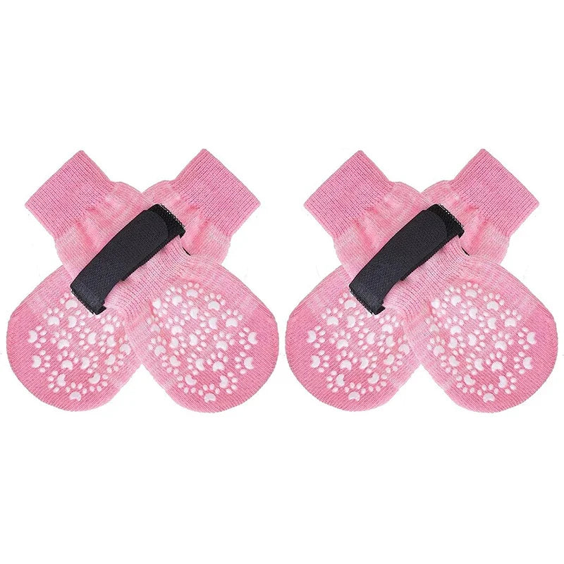 4Pcs/set Anti Slip Dog Socks with Straps