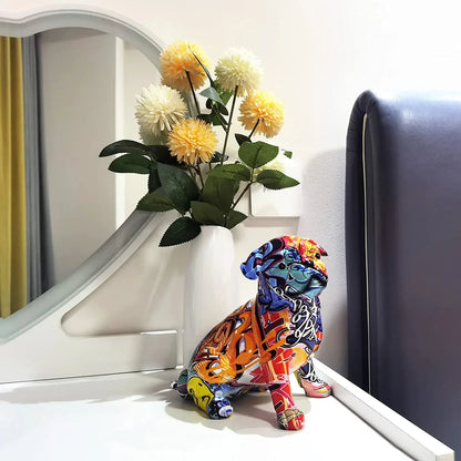 Graffiti Painted Pug Living Dog Statue