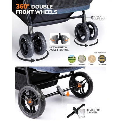 Pet Stroller for Dogs, Suitable for 2 Small Dogs