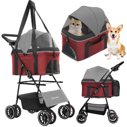 3 in 1 Pet Stroller For Pets, Detachable Carryier