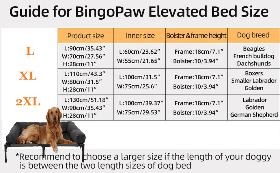XXL XL Large Dog Bed Outdoor Raised Dog Bed with Cooling Breathable Mat