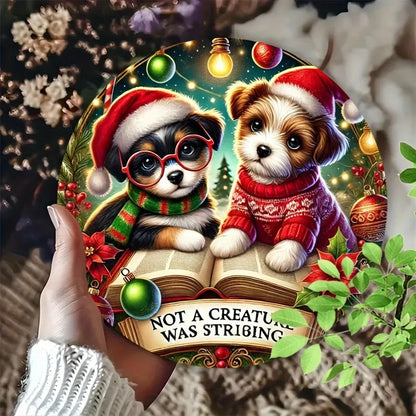 Christmas Eve Metal Sign: Puppy Reading